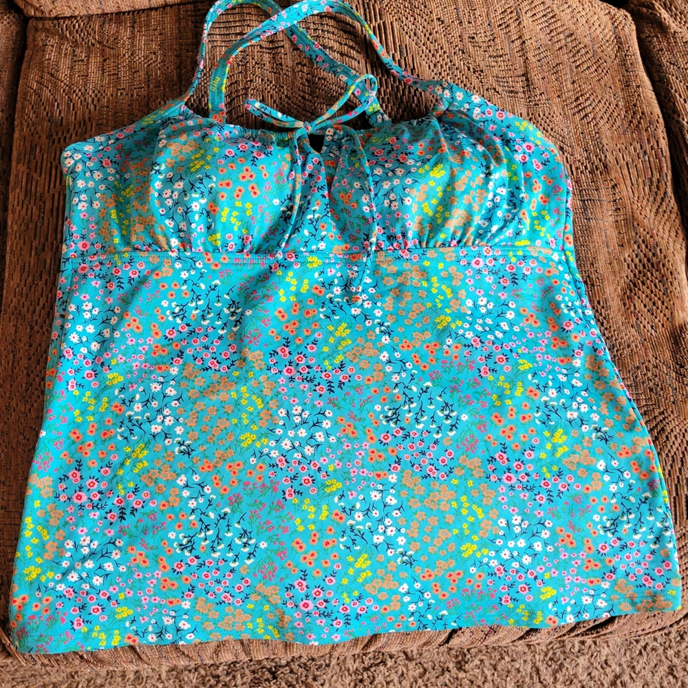 Lands' End Turquoise Floral Swim Camisole